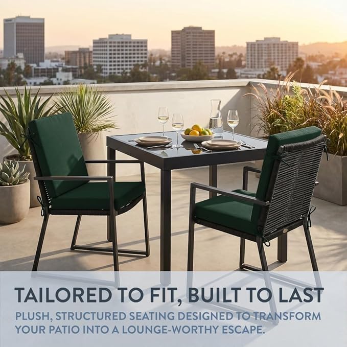 California Umbrella Outdoor Dining Chair, Set of 2 Patio Seat Cushions, 20 x 40 Inch, Premium Outdoor Memory Foam, Fade Resistant, Sunbrella Fabric, Fabric Ties, Forest Green