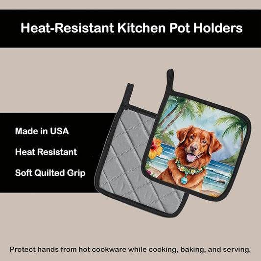 Caroline's Treasures Nova Scotia Duck Tolling Retriever Luau Pair of Pot Holders Kitchen Heat Resistant Pot Holders Sets Oven Hot Pads for Cooking Baking BBQ, 7 1/2 x 7 1/2