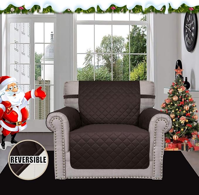 Easy-Going Reversible Couch Cover, Small Chair, Chocolate/Ivory | Machine Washable Slipcover For Dogs, Water Resistant Furniture Mat For Living Room, Non-Slip Sofa Cover, Pet Friendly