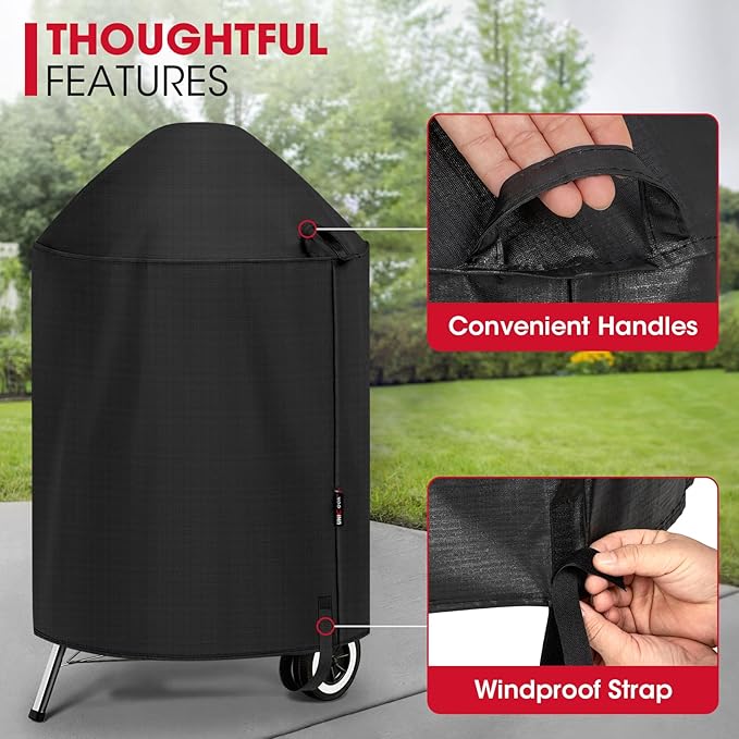 Unicook Round Kettle Grill Cover Compatible with Weber 22 Inch Charcoal Grill, Waterproof Vinyl Exterior with Polyester Lining, Outdoor Charocoal BBQ Smoker Cover, Compared to Weber 7176