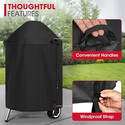 Unicook Round Kettle Grill Cover Compatible with Weber 22 Inch Charcoal Grill, Waterproof Vinyl Exterior with Polyester Lining, Outdoor Charocoal BBQ Smoker Cover, Compared to Weber 7176