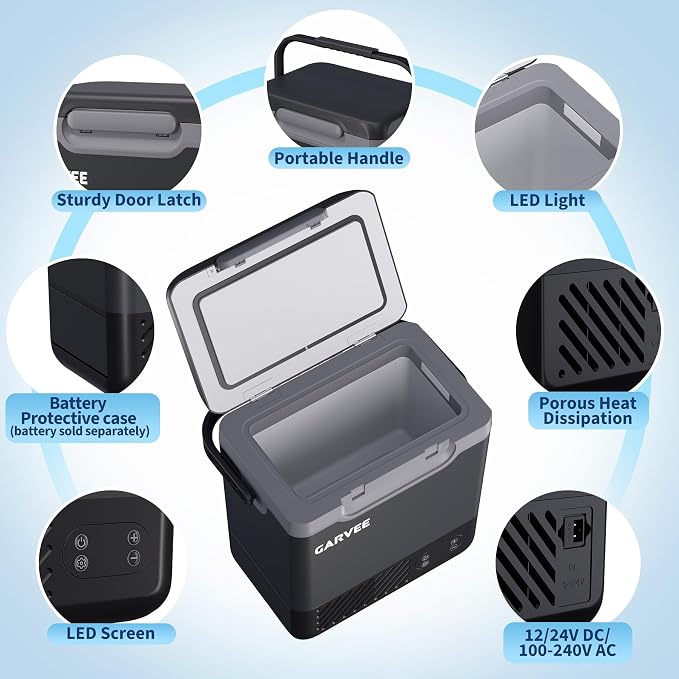 12 Volt Refrigerator, 13QT 12V Car Fridge, Portable Freezer Compressor Electric Cooler, 12/24V DC 110-240V AC, Portable Refrigerator for RV/Truck/Camping, -4°F to 68°F Internal Battery (Not Included)