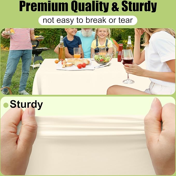Smiry Disposable Table Cloth 3 Pack, 54 x 108 Inch Waterproof Plastic Tablecloth, Decorative Rectangle Table Covers for Party, Birthday, Picnic, Beige