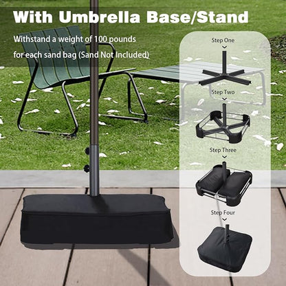AreShark 15FT Large Rectangular Patio Umbrella with Solar Lights, Off-White | Rectangle Lighted Outdoor Umbrella with Crank, Double-Sided Market Umbrella with Base for Porch, Lawn, Pool, Backyard