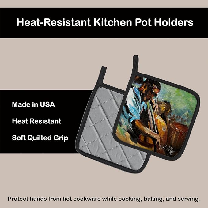 Caroline's Treasures JMK1278PTHD Jazz Bass Pair of Pot Holders Kitchen Heat Resistant Pot Holders Sets Oven Hot Pads for Cooking Baking BBQ, 7 1/2 x 7 1/2