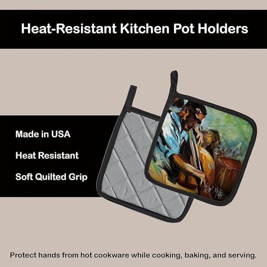 Caroline's Treasures JMK1278PTHD Jazz Bass Pair of Pot Holders Kitchen Heat Resistant Pot Holders Sets Oven Hot Pads for Cooking Baking BBQ, 7 1/2 x 7 1/2