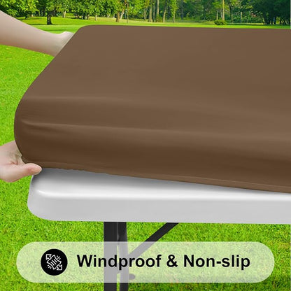 Smiry 2 Pack Rectangle Tablecloth, Elastic Fitted Flannel Backed Vinyl Tablecloths for 6ft Folding Tables, Waterproof Wipeable Table Covers for Indoor, Outdoor, Picnic and Camping (Brown, 30"x72")