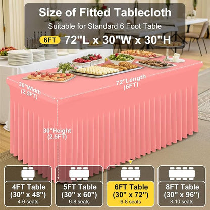 Smiry Spandex Elastic Fitted Table Cloth Skirt for 6FT Rectangle Table | Stretch Washable Table Cloth, Banquet Table Cover for Wedding, Party, Indoor & Trade Shows, (Coral Red, 72Lx30Wx30H)