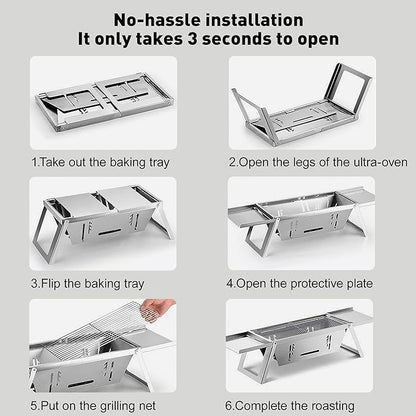 Portable Charcoal Grill 2-3 People Foldable Camping Grill for Outdoor Cooking, Small Charcoal Grill, Portable Fire Pit, Stainless Steel Mini Outdoor Grill for Camping, Picnic, Bonfire
