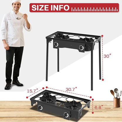 2 Burner Propane Camp Stove | 150,000 BTU | High Pressure Gas Burners | CSA Certified | Waterproof Cover | Detachable Legs | Ideal for Camping Tailgating Backyard Outdoor Cooking