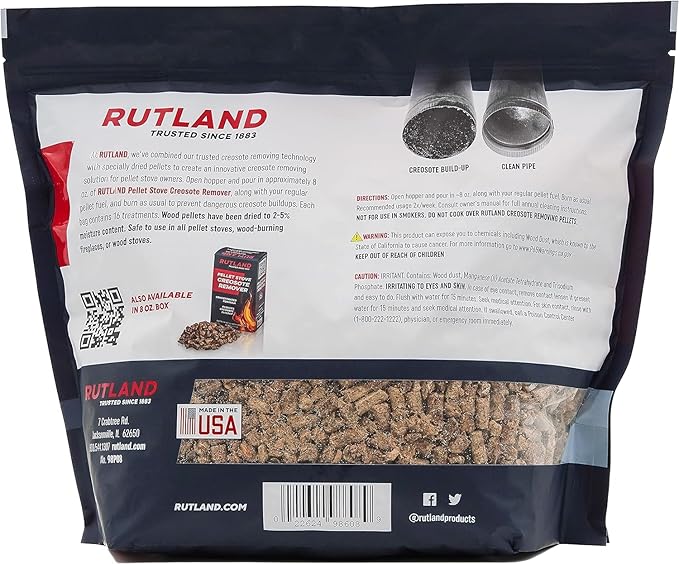 Rutland Products Pellet Stove Creosote Remover, Chimney & Flue Cleaning Wood Pellets, 8 Pound Bag