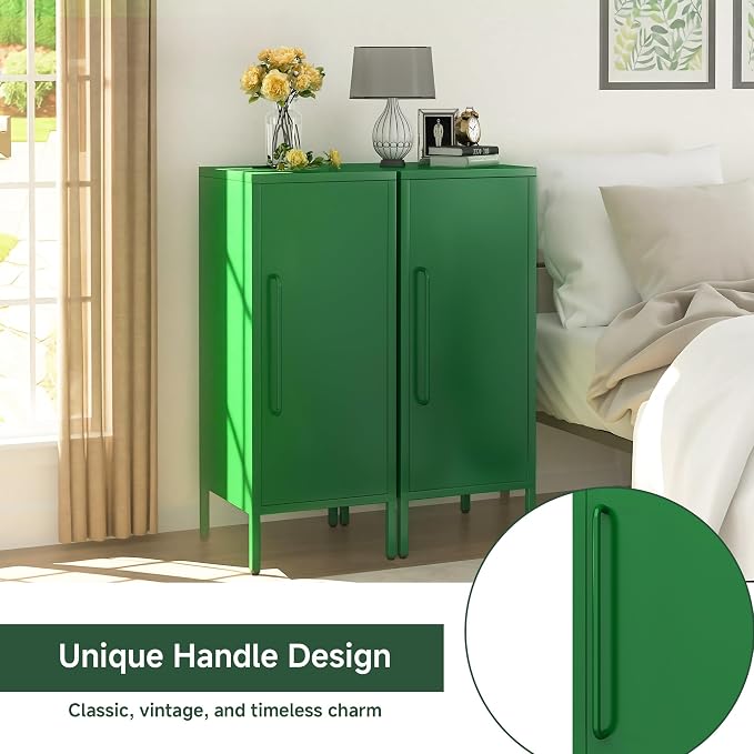 Metal Storage Cabinet 39.5” Decorative Storage Cabinet with Door & 2 Adjustable Shelves for Home Office Garage Kitchen (Green)