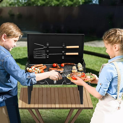 Portable Outdoor Charcoal Barbecue Grill,Small Folding Outdoor Grill,Outdoor Portable Tabletop BBQ Grill,Heavy Duty Foldable Barbecue Grill,with Barbecue Accessories,for Patio Hiking Picnic (Black)