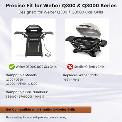 25"x17.8" Cast Iron Grill Grates - 7584/7646 Replacement for Weber Q300/Q320/Q3000/Q3100/Q3200 Series (57060001/586002/426001/56010049) Gas Grills