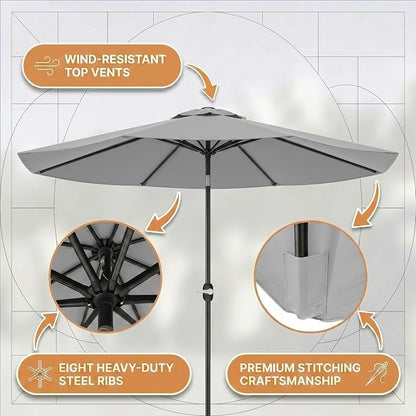 Greesum 9FT Outdoor Patio Umbrella, Table Umbrella for Yard, Market, Heavy-Duty Waterproof Pool Umbrella with 8 Sturdy Ribs, UV Protection for Beach, Deck, Garden, Backyard