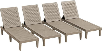 Greesum Lounge Chairs Set of 4 All Weather Outdoor Angle Adjustable Chaise for Beaches,Gardens,Decks and Pools,Light Coffee