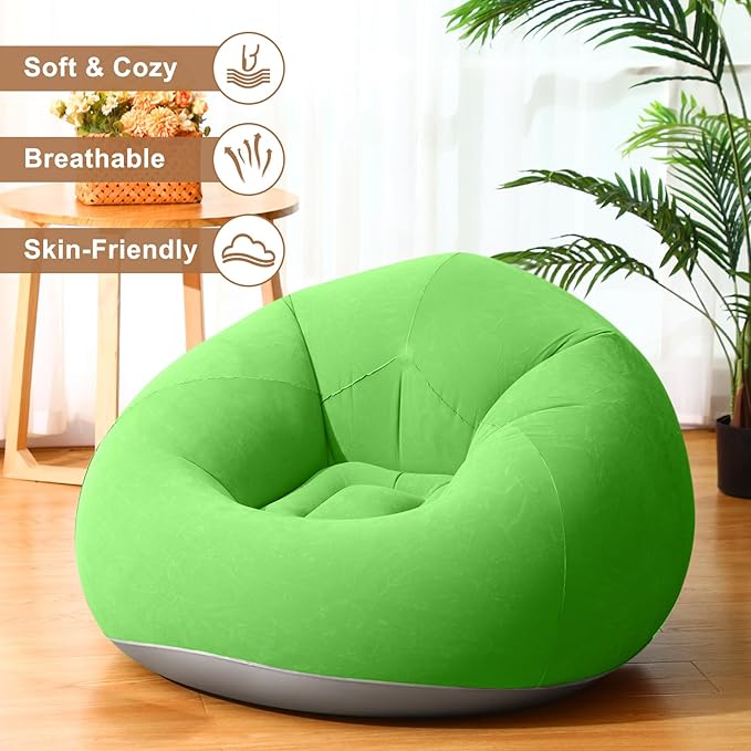 Realspring 6 9 12 Pcs Inflatable Bean Bag Chairs for Adults with Electric Air Pump, Blow up Couch Folding Portable Inflatable Couch Lazy Sofa for Outdoor Movie Night Camping(Coffee,Orange,Green,6 Pcs)