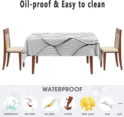 Black White Striped Tablecloth Waterproof Abstract Modern Wave Stripes Washable Wrinkle Free Spill Proof Decorative Table Cover for Dining Table Farmhouse Kitchen Restaurant 60x102 Inch