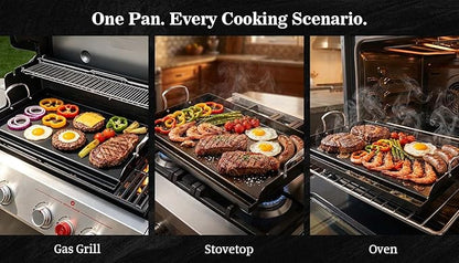 Updated 25" x 16" Cast Iron Griddle for Gas Grill, Nonstick Nanoceramic Stove Top Griddle for Gas Stove, Pre-Seasoned Flat Top Plate Insert for Outdoor Gas Grill, Camping, Tailgating, Parties
