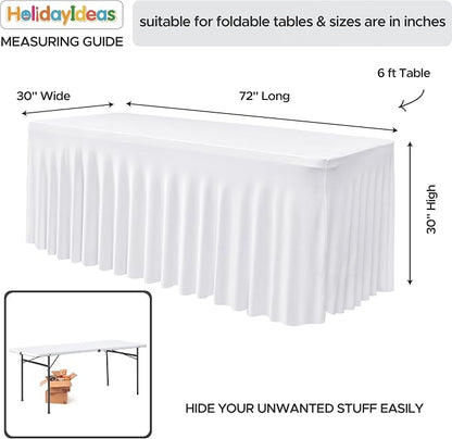 White Spandex Table Covers 6ft Rectangle Table Skirts for Party 2 Pack | Fitted Table Cloths For 6 Foot Folding Tables,Elastic Tablecloths For Event Supplies, Weddings, Baby Showers, Vendor Booth