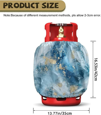 Blue Marble Print Dual Propane Tank Cover Outdoor 600D Heavy Duty Waterproof Covers Fits Standard 20 lb Cylinder Tank Cylinde Travel Trailer, 13.7'' x 16.5'',2 Pack