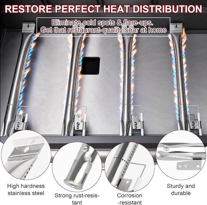 CANDANA Replacement Parts for Nexgrill 4 Burner 720-0830H 720-0830D 720-0783C 720-0783E 720-0958A, 17" Stainless Steel Grill Grate, Grill Burner, Heat Plate, Drip Pan, Igniters for 5 Burner 720-0888N