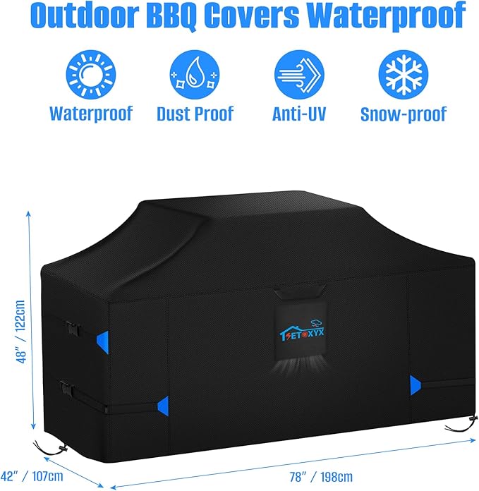 78 Inch Extra Large Grill Cover, 600D Large Island Grill Cover for Outdoor Grill Outdoor, Waterproof & Dustproof Grill BBQ Covers