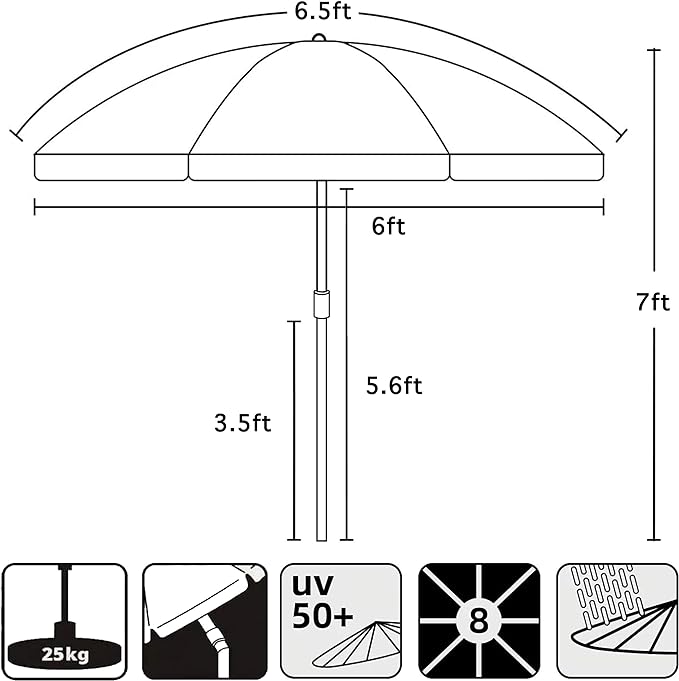 AMMSUN 6.5 Foot Heavy Duty Beach Umbrellas for Sand with tilt Sun Shelter, UV 50+ Protection Outdoor Sunshade Umbrella with Carry Bag for Patio Garden Beach Pool Backyard multicolor Yellow
