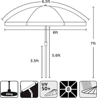 AMMSUN 6.5ft Portable Patio Beach Umbrella for Sand with Tilt, Air Vent | UPF50+ Sun Protection, Windproof Outdoor Umbrellas with Carry Bag, for Patio Beach Garden Pool Backyard, Burgundy Red