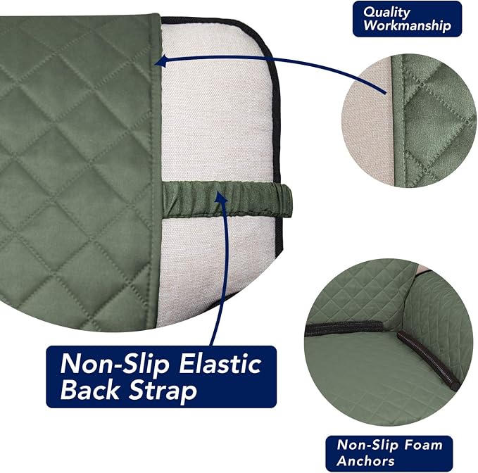 PureFit Reversible Quilted Couch Covers for Dogs Oversized Sofa Cover 78” | Greyish Green/Beige, Water Resistant Couch Protector, Washable Pet Couch Cover with Non Slip and Elastic Straps For Kids