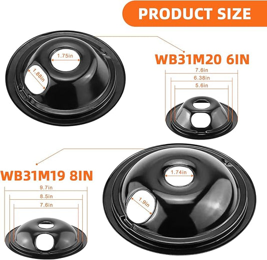 Black Burner Drip Pans WB31M19(8”) WB31M20(6”) Electric Stove Burner Replacement WB30M1(6") WB30M2(8")&WB17T10006 Terminal Block