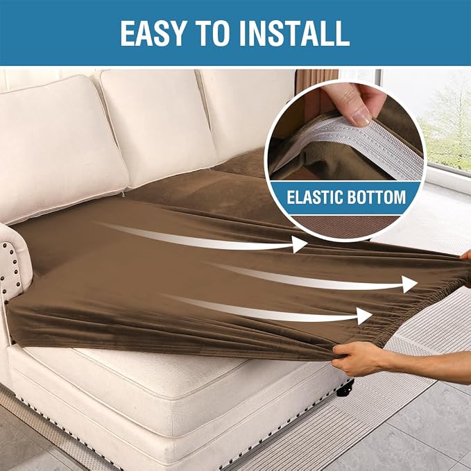 H.VERSAILTEX Velvet Stretch Sectional Couch Covers 3 Pieces Sofa Seat Cushion Covers L Shape Separate Couch Cover for Both Left/Right Sectional Couch (Large Sofa 2 Seater + 1 Chaise, Bronze Brown)