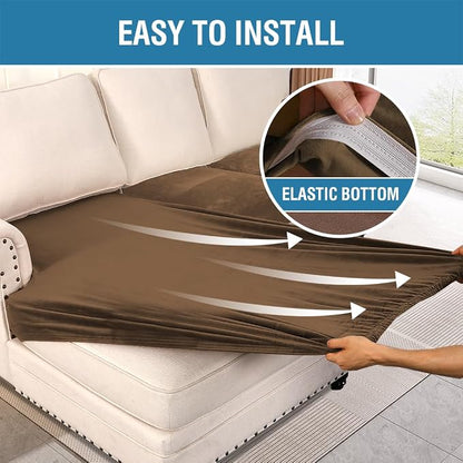 H.VERSAILTEX Velvet Stretch Sectional Couch Covers 4 Pieces Sofa Seat Cushion Covers L Shape Separate Couch Cover for Both Left/Right Sectional Couch (Large Sofa 3 Seater + 1 Chaise, Bronze Brown)