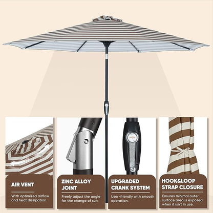 Tempera Patio Market Outdoor Table Umbrella with Auto Tilt and Crank, Large Sun Umbrella with Sturdy Pole & Fade Resistant Canopy, Easy to Set