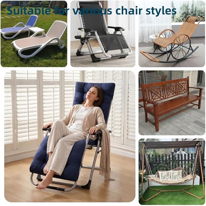 Patio Chaise Lounger Cushion， Rocking Chair Sofa Cushion with 6 Ties， Thick Padded Swing Bench Cushion， Zero Gravity Chair Cushion61x19x3in (Dark Coffee)