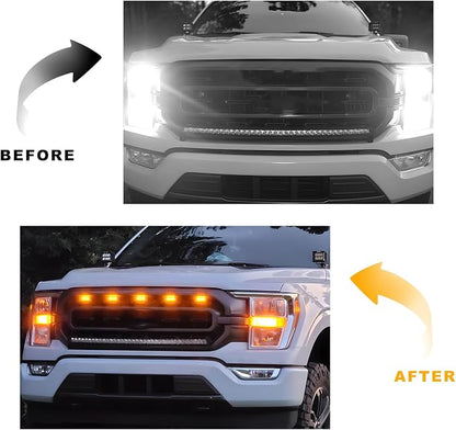 5 PCS Car LED Grille Lights, Waterproof Front Grille Running Lights with Wiring Harness, LED Grill Running Lamp Decorative Light for 2017-2019 F150 Raptor (Yellow & Yellow, 4 PCS)