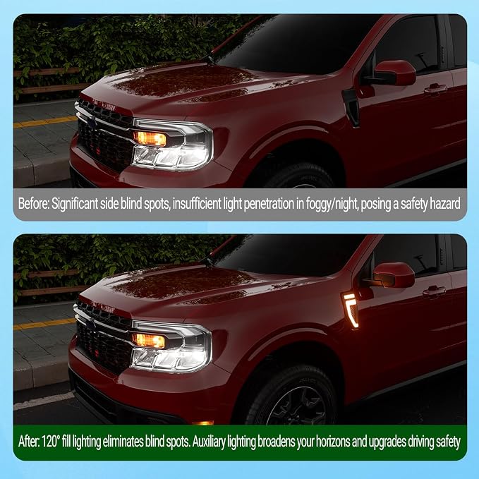 xipoqix 2PCS LED Side Marker Light Compatible with 2022-2024 Ford Maverick 2025 XLT Water Resistant Side Lamps Exterior Decorative Lights Replacement for 2022-2024 Ford Maverick Accessories