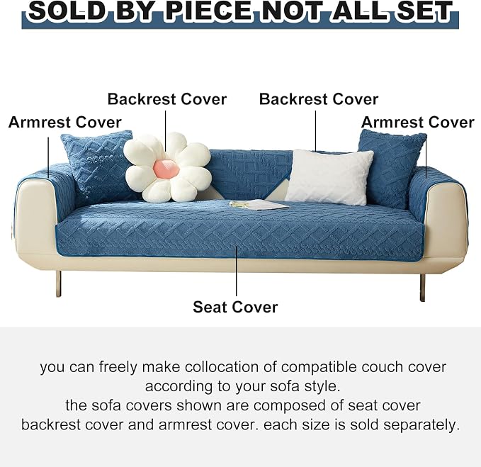 vctops Geometric Jacquard Plush Sofa Couch Covers Farmhouse Neutral Non Slip Sectional Couch Cover Soft Warm Sofa Slipcover for Dogs, Children, Pets Furniture Protector (Dark Blue B,28"x82")