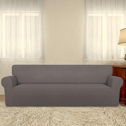 PureFit Stretch Couch Covers for Sofa 4 Seater Slipcovers Taupe | 1-Piece Sofa Cover Washable Soft Couch protector, Couch Slipcover with Non Skid Foam and Elastic Bottom for Kids, Dogs