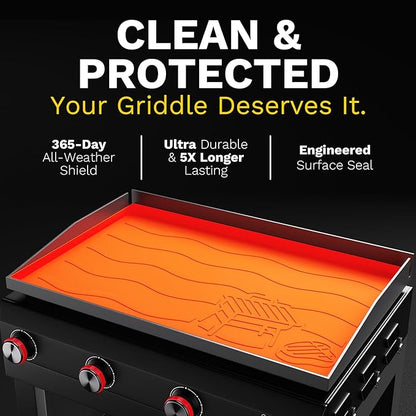 SaporeArt 28" Premium Silicone Griddle Cover for Blackstone 28 Inch Grill, Heavy Duty Food-Grade Silicone Grill Mat with Gift-Worthy Pattern, Year-Round Protection from Dirt & Rust (Orange, 28in)