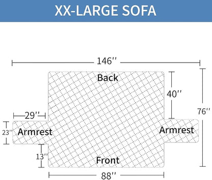 CUCRAF Non Slip Quilted Sofa Cover, Water Resistant Slipcover Furniture Protector for 4 Cushion Sofa Pet Friendly, Washable Couch Cover with Adjustable Elastic Straps (XX-Large, Black)