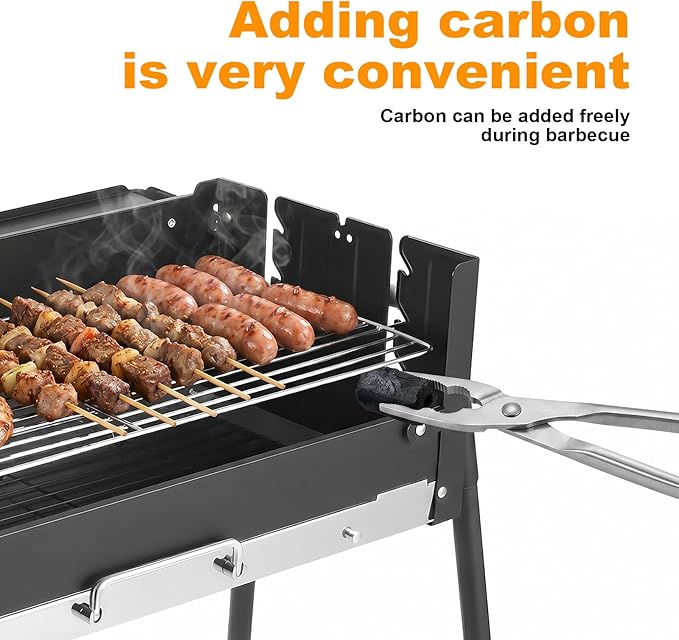 Outdoor BBQ Grill, Barbecue Wood Charcoal Grill with 201 Stainless Steel, Folding Portable BBQ Tool Kits, 3-Gears Height Adjustment Standing BBQ Grill for Outdoor Hiking, Cooking Camping Picnics