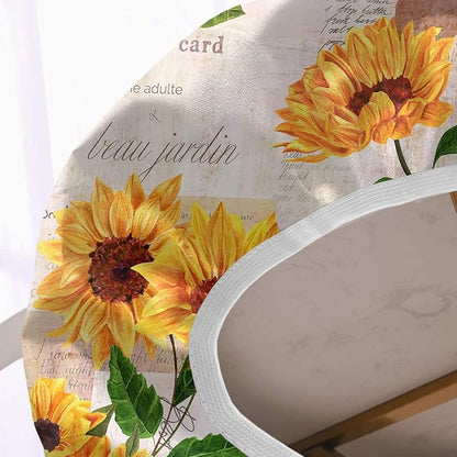 Oval Sunflower Fitted Tablecloths, Vintage Yellow Sunflower with Newspaper Backdrop Elastic Edged Table Cover, Wrinkle Resistant Table Cloths for Indoor Family Banquet Use, Fits to 52x70 In Table