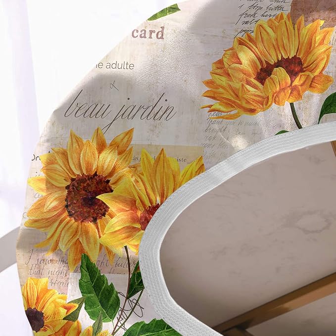 Oval Sunflower Fitted Tablecloths, Vintage Yellow Sunflower with Newspaper Backdrop Elastic Edged Table Cover, Wrinkle Resistant Table Cloths for Indoor Family Banquet Use, Fits to 54x76 In Table