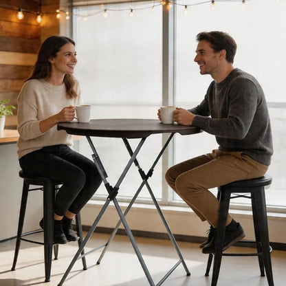 GUAGUA 32in Folding Cocktail Table, Bar Height, Round,High Top,Brown | 32in round bar-height tables with foldable legs for parties, weddings, catering, and portable indoor or outdoor setups.