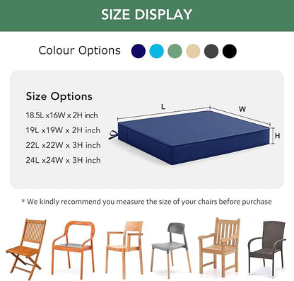 Summsun Outdoor Chair Cushions Set of 4: Waterproof & Color Fastness Seat Cushion for Patio Furniture - 22 x 22 x 3 Inch Chair Pads with Ties and Hidden Zipper - Patio Chair Cushion Replacement, Navy