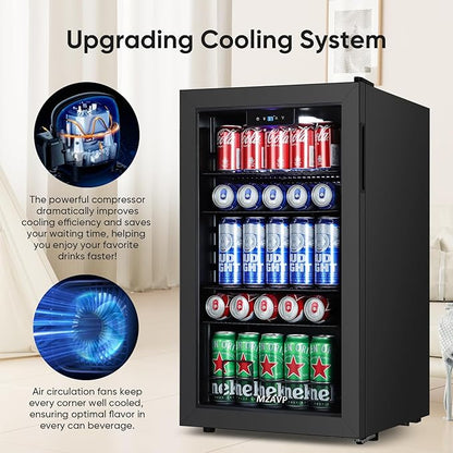 Beverage Refrigerator Cooler, 120 Can Mini Fridge with Digital Temperature Display for Soda Beer, 3 Cu.Ft Drink Fridge with White Indicator Light & Reversible Door - Black