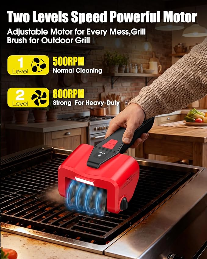 Electric Grill Brush-Bristle-Free Spinning-Grill-Cleaning-Brush-Outdoor-Automatic-BBQ-Grill-Cleaner with LED,Dual-Speed Motor,4500mAh Rechargeable Motorized Power Barbecue Safe Heavy Duty Tool