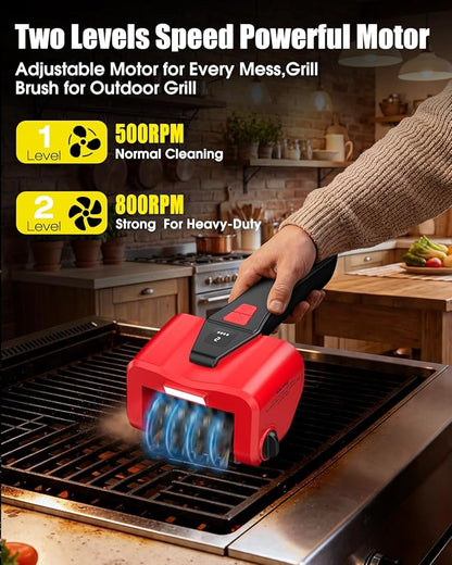 Electric Grill Brush-Bristle-Free Spinning-Grill-Cleaning-Brush-Outdoor-Automatic-BBQ-Grill-Cleaner with LED,Dual-Speed Motor,4500mAh Rechargeable Motorized Power Barbecue Safe Heavy Duty Tool
