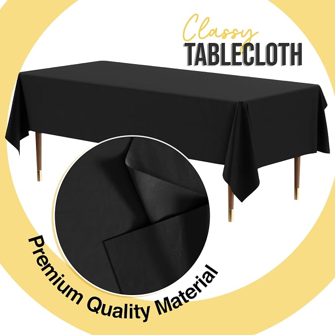 Exquisite Party Solids 66% Thicker Premium Plastic Table Cloth Rectangle Table Cover 0.5 Mil 6 Pack Black Table Cloth 54 Inch x 108 Inch Disposable Tablecloth Won't Tear Easily Like Cheap Thin Brands